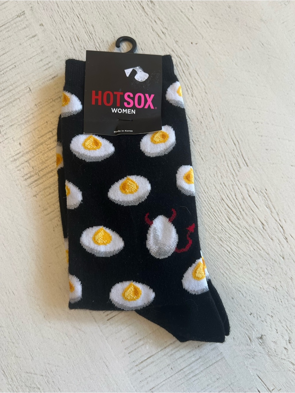 Hot Sox Black Women's Novelty Sunny Egg Pattern Socks